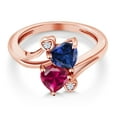 thumbnail image 3 of Gem Stone King 18K Rose Gold Plated Silver Blue Created Sapphire Red Created Ruby Ring for Women (1.79 Cttw, Heart Shape 6MM, Gemstone September Birthstone, Size 5), 3 of 6