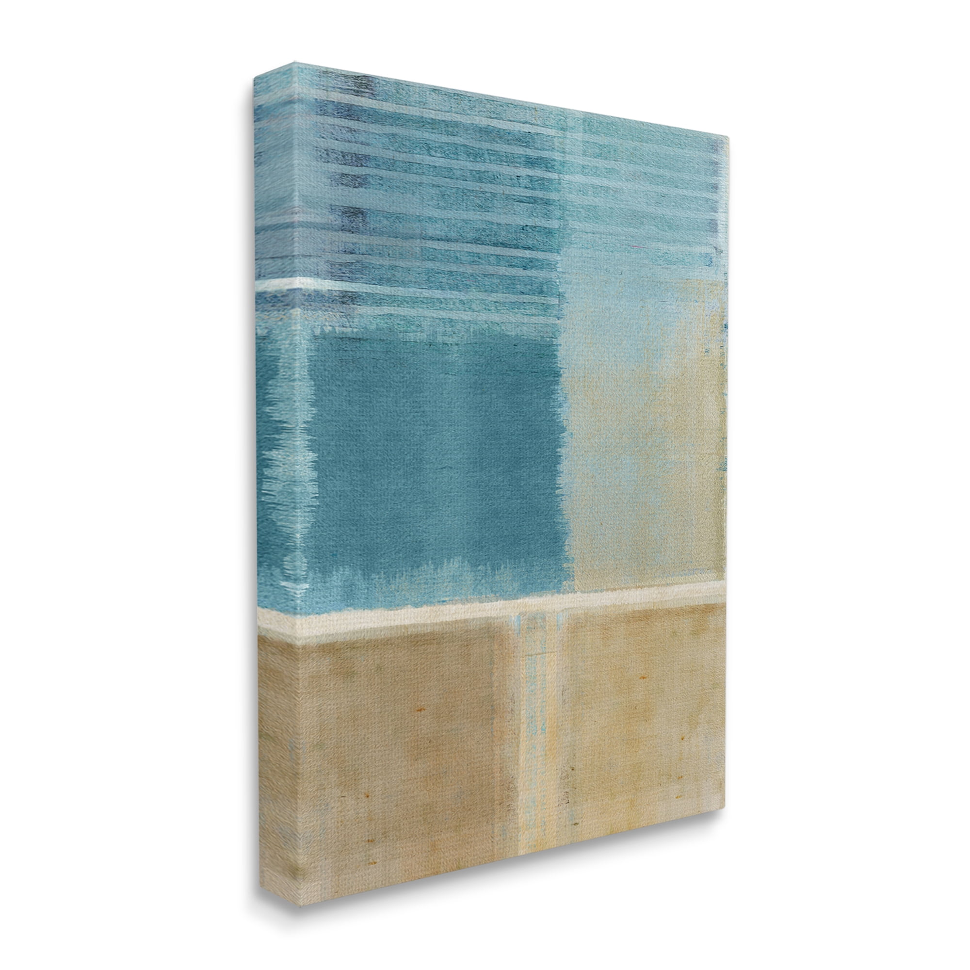 Stupell Industries Blue & Tan Painting Abstract Painting Gallery Wrapped Canvas Art Print Wall Art, 36 x 48
