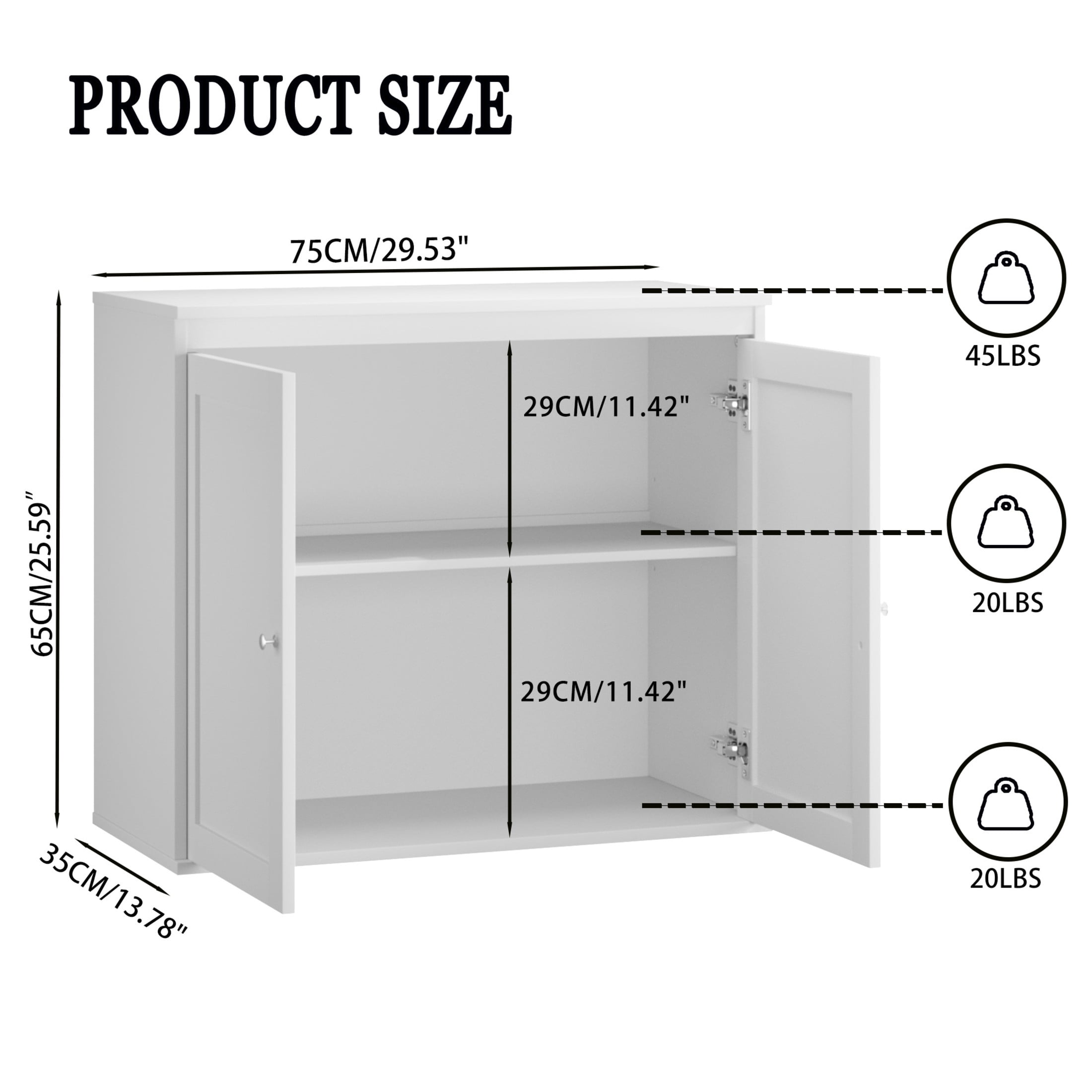Noble House Modern Kitchen Storage Cabinet with Double Doors and Adjustable Shelves, Sideboard Buffet Cupboard, White