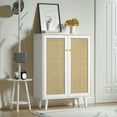 thumbnail image 1 of Eumyviv Rattan Storage Cabinet White Accent Sideboard Buffet Storage Cabinet with 2 Decorated Doors and Adjustable Shelf for Living Room Kitchen Dining Room H0086, 1 of 5