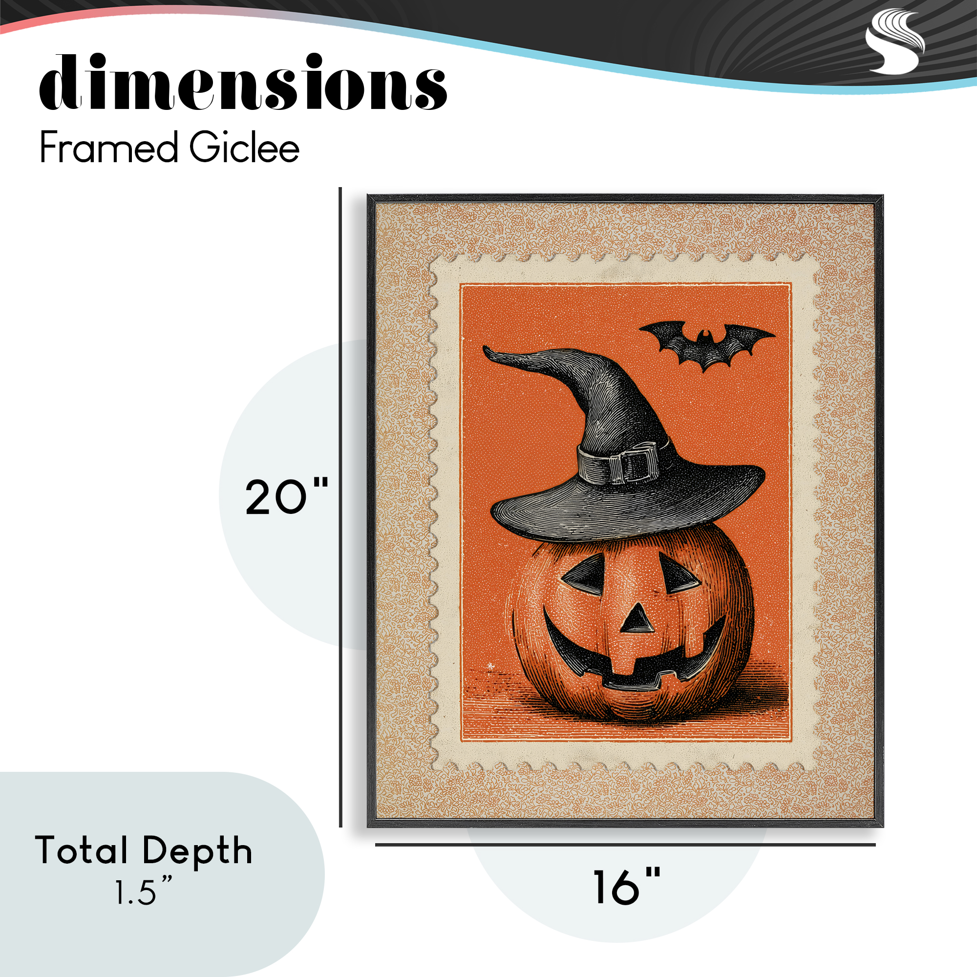 Vintage Jack-o-Lantern Stamp Black Framed Giclee Art, design by Arlington Prints