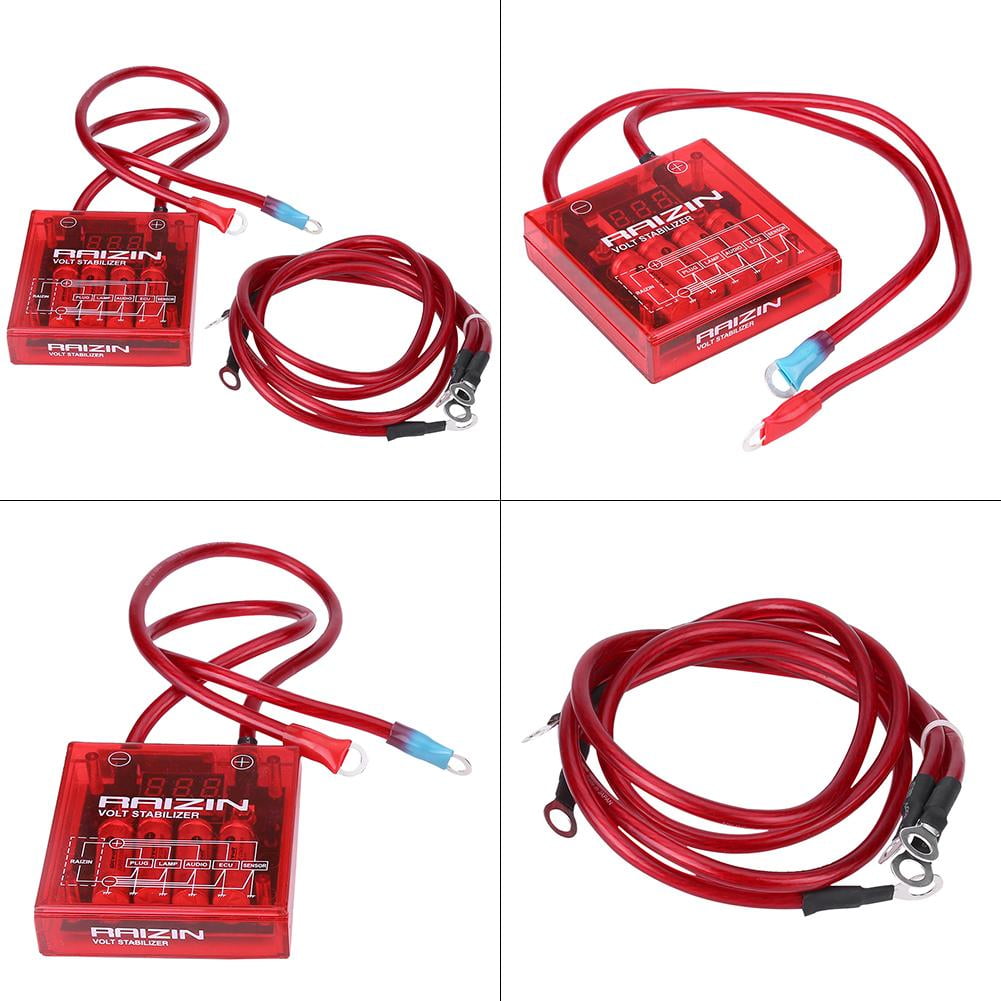 Purple Universal Fuel Saver Voltage Stabilizer Regulator Kit W// 3 Earth Ground Cables for Car Truck