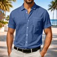 thumbnail image 2 of REZUOFI Mens Linen Short Sleeve Lapel T Shirt Solid Pocket Breathable Casual Loose for Summer Sports Daily, 2 of 8