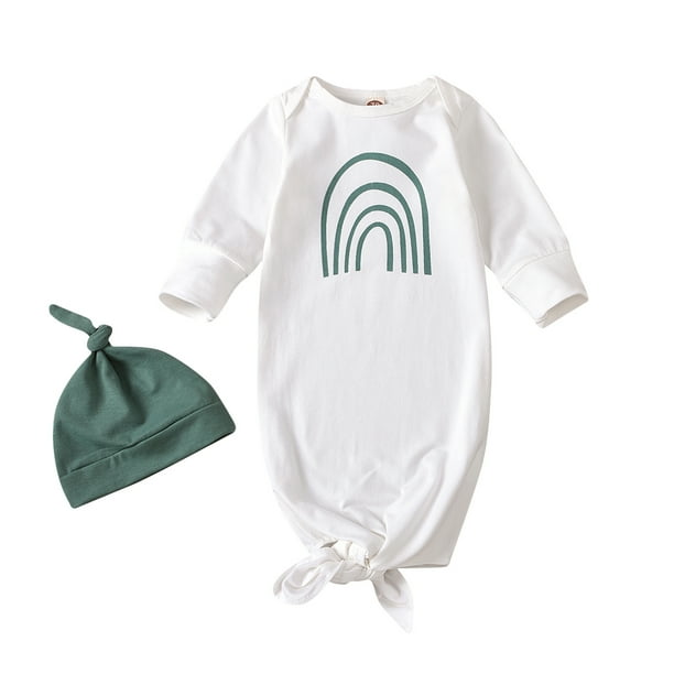 TheFound Newborn Baby Girls Knotted Sleeper Gowns Rainbow Long Sleeve