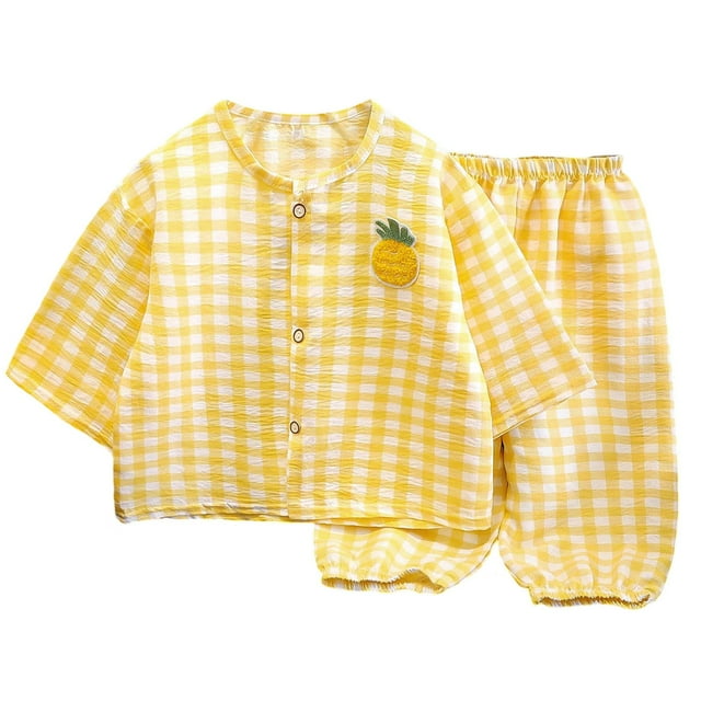 Children's Pajamas Tops Pants Spring And Autumn Two Piece Set Boys And Girls Cloud Summer Cardigan Cartoon Home Suit Set