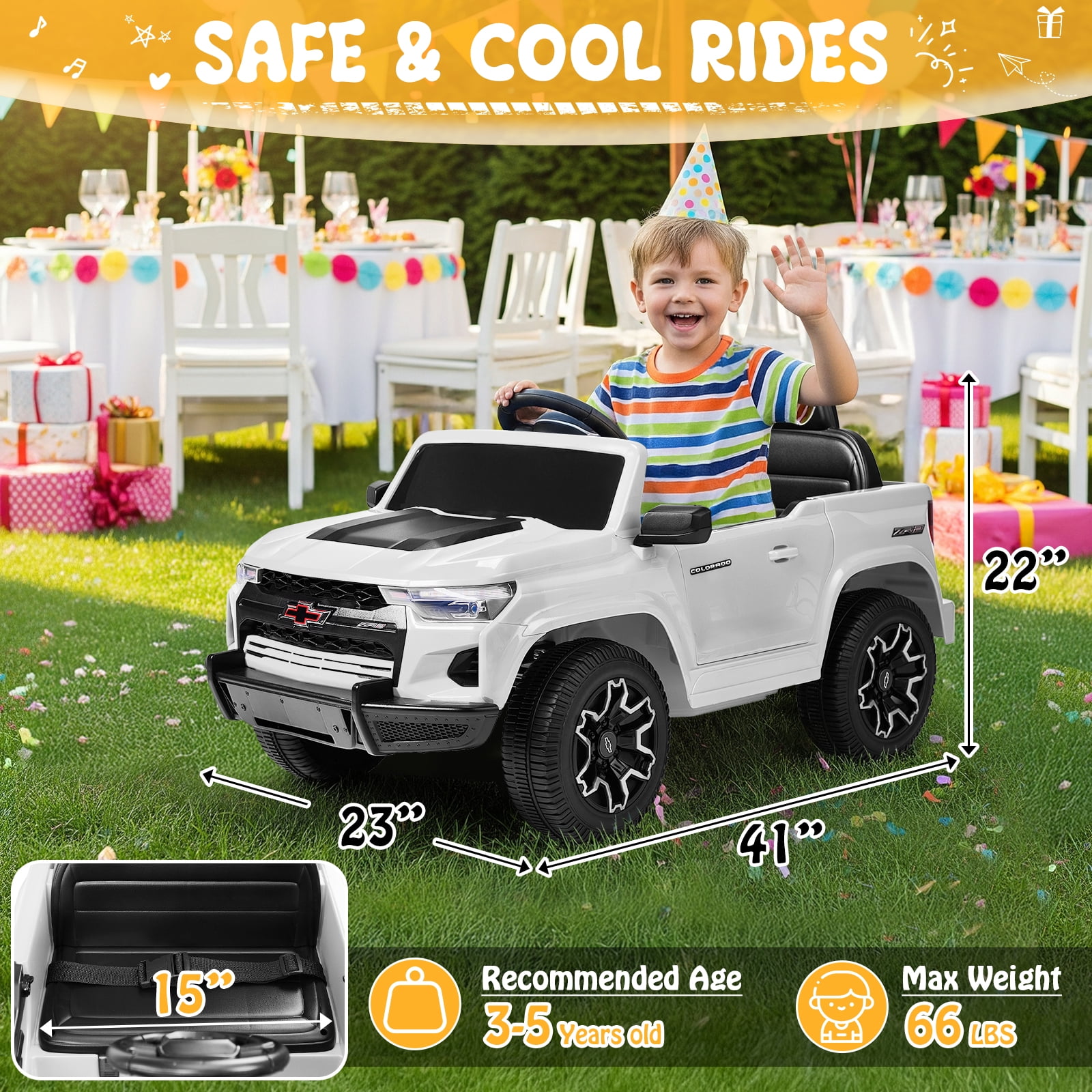 UBesGoo 12V Licensed Chevrolet Colorado Kids Ride on Car, Battery Powered Ride on Toys Truck with Remote Control, White