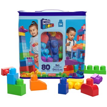 MEGA BLOKS Fisher-Price Toy Blocks Blue Big Building Bag with Storage (80 Pieces) for Toddler