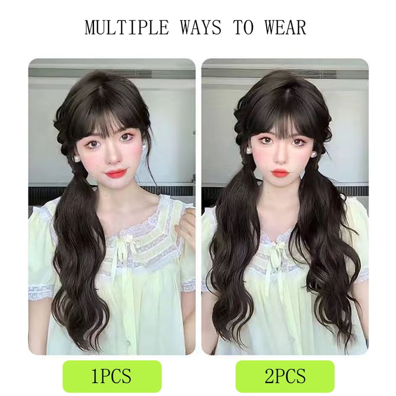 Synthetic Rubber Band Ponytail Sweet Woman Black Slightly Curly Ponytail Extension Long Heat-resistant Wig