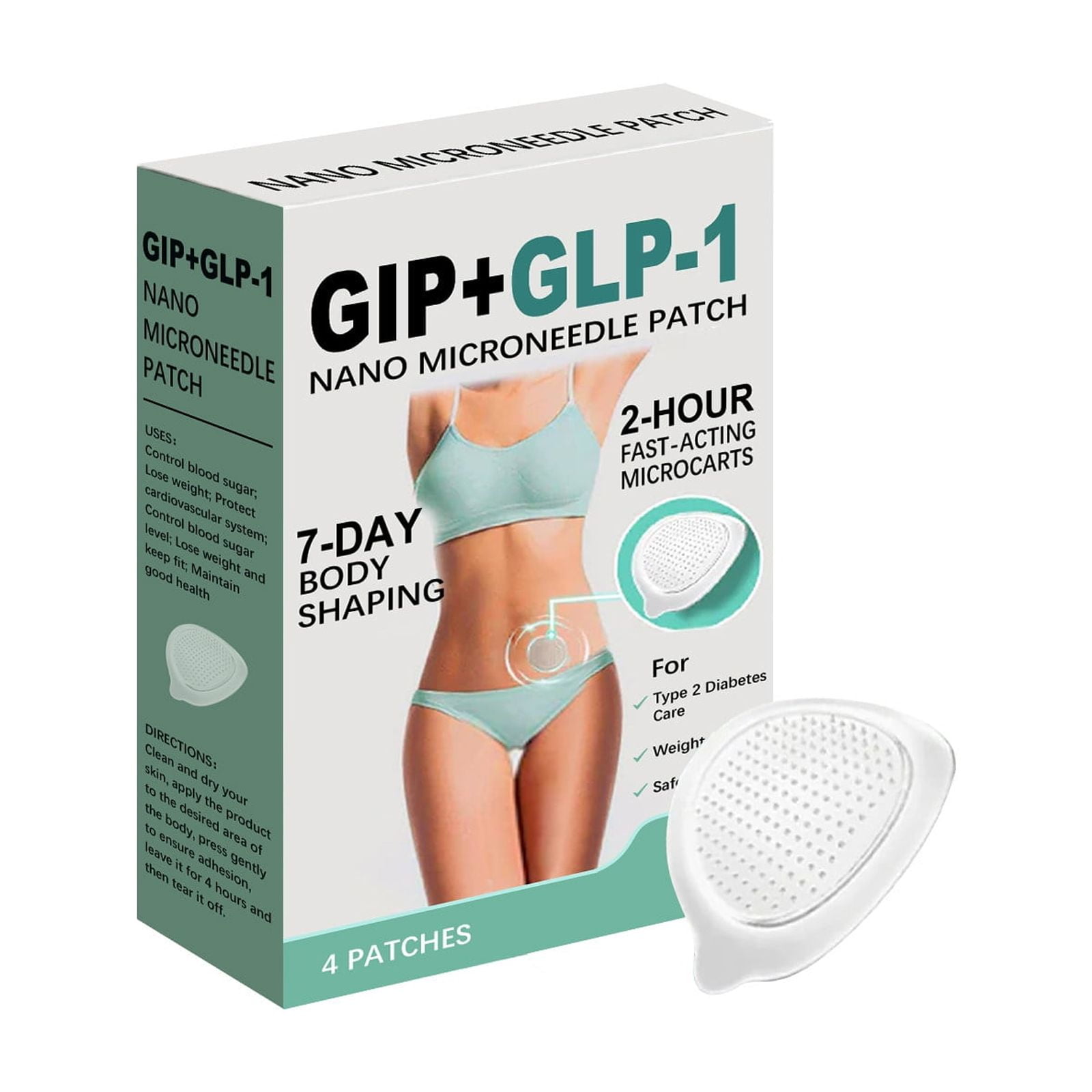 GIP+GLP-1 Nano Microneedle Patch 4pcs (Pack of 2), 7-day Body Shaping,  2-hour Fast-Acting Microcarts