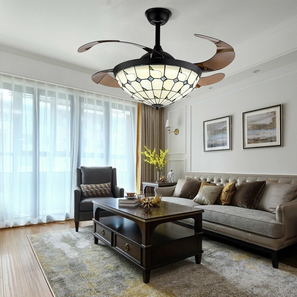 Ceiling Fan lamp dimmable Remote Control Radiator Fan Included in Set Including RGB LED Bulb