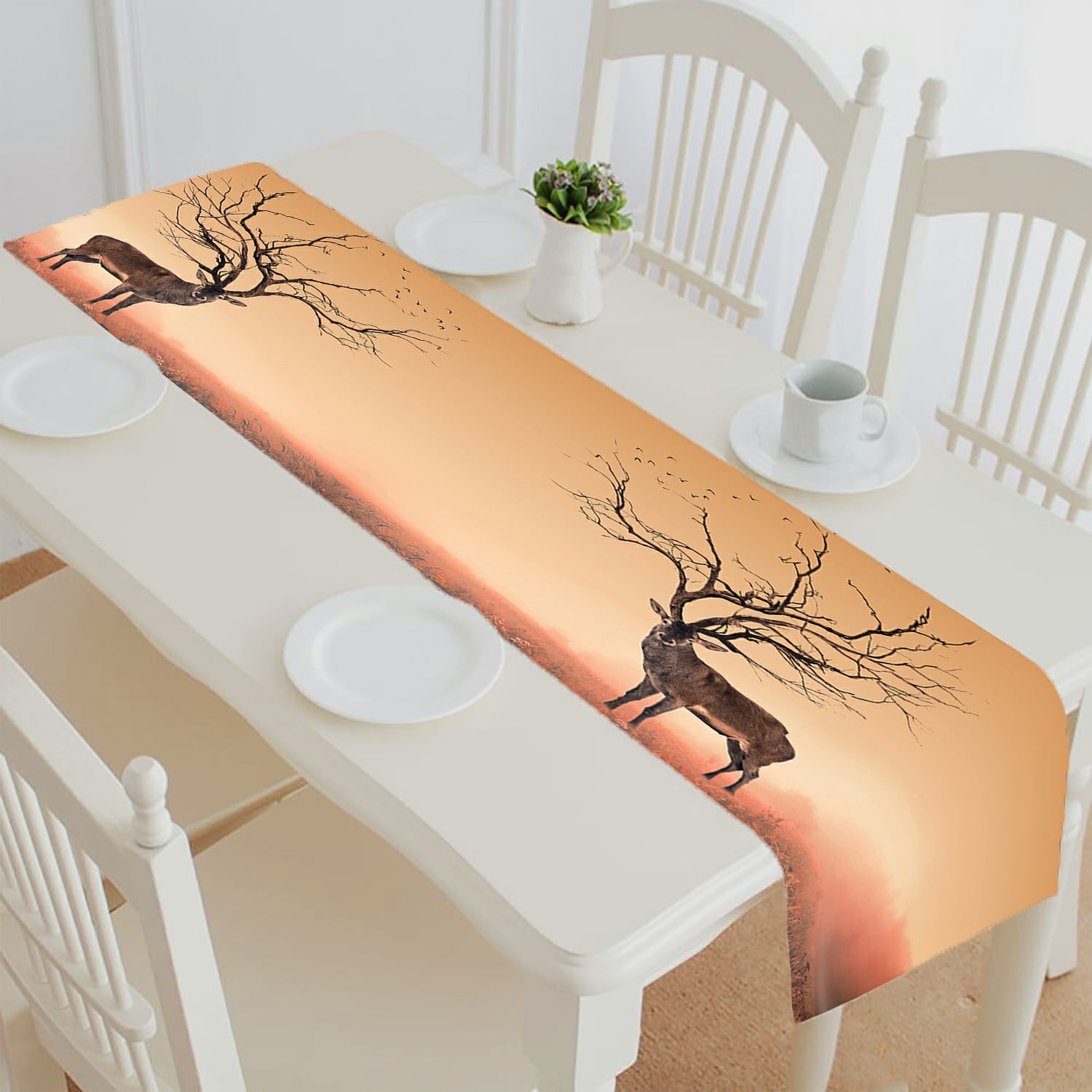 ABPHQTO Conceptual Deer Stag Dry Tree As Red Deer Stag Table Runner