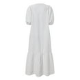 thumbnail image 5 of VONDA Women's Half Sleeve Holiday Party Loose Ruffle Hem Dress Buttons V Neck Shirt Dresses, 5 of 11