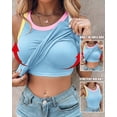 thumbnail image 3 of ChicMe Womens Color Block Built in Bra Tank Tops Sleeveless Padded Casual Shirts Racerback Ribbed Tank Top Lighted Blue-M, 3 of 9