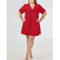 thumbnail image 2 of Spring and Summer Solid Color Deep V Neck Loose Women's, Embroidery Hollow Lace Printing, Sexy Plus Size Dress . 1XL-5XL Red, 2 of 5