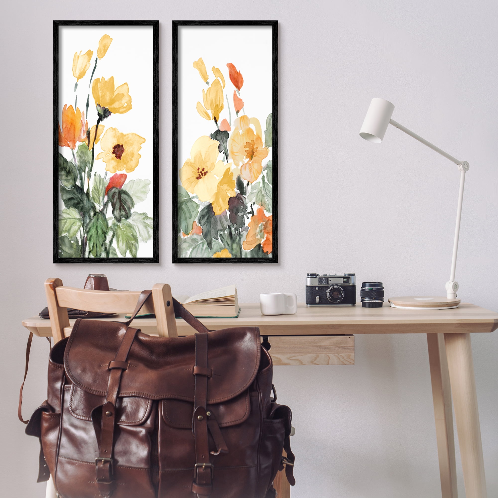 Stupell Industries Yellow Spring Flowers Botanical & Floral Painting Black Framed Art Print Wall Art, 13 x 30, Set of 2