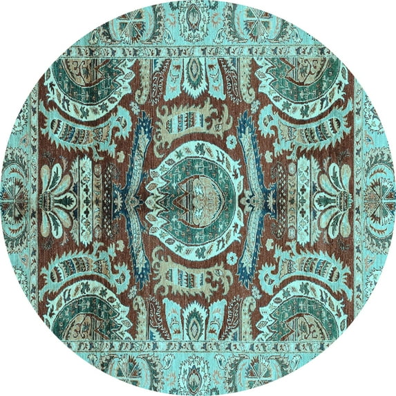 Ahgly Company Indoor Round Abstract Light Blue Modern Area Rugs, 7' Round