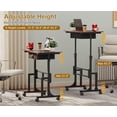 thumbnail image 3 of Adjustable Height Standing Desk With Drawer, Rolling Sit Stand Up Desk With Wheels, Small Sit To Stand Computer Desk, Adjustable Desktop Height, On Wheels, Brown, For Walking Pad Laptop Treadmill, 3 of 18