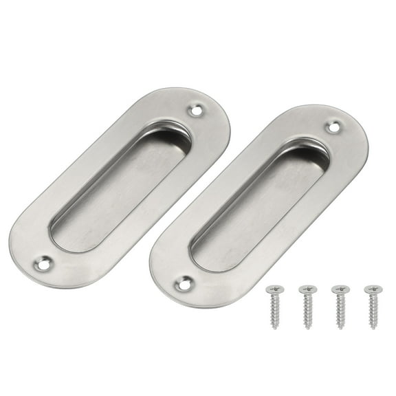 Uxcell 2 Pcs Finger Flush Pulls, 4.3" Stainless Steel Oval Sliding Door Handle Recessed Pocket Door Pull with Screws for Home Bathroom Barn Closet Window, Silver Tone