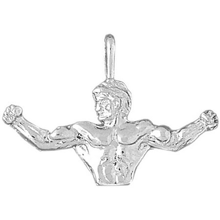 14K White Gold Body Builder Pendant - 28 mm