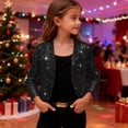 thumbnail image 4 of Sparkly Sequin Jackets for Girls Cropped Blazer Jacket Glitter Shiny Open Front Coats Casual Outerwear Short Coat Black 140, 4 of 7