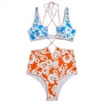 thumbnail image 6 of IBTOM CASTLE Women's 3 Pieces Swimsuit Floral Printed Bikini Set Bathing Suit with Cover up Beach Skirt Sarong Beachwear S Orange Straps, 6 of 8