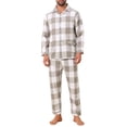 thumbnail image 2 of INSPIRAR CHIC Conjunto de Pijamas de 2 Piezas de Manga Larga con Botones Casual a Cuadros en Color Blanco Beige Talla S, 2 of 5