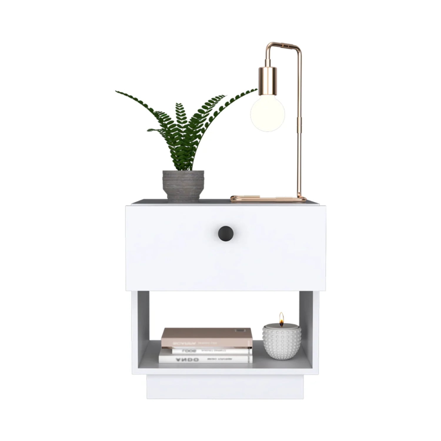 HomeRoots 526155 19.69 x 18.5 x 15.75 in. White 1-Drawer Faux Wood Nightstand