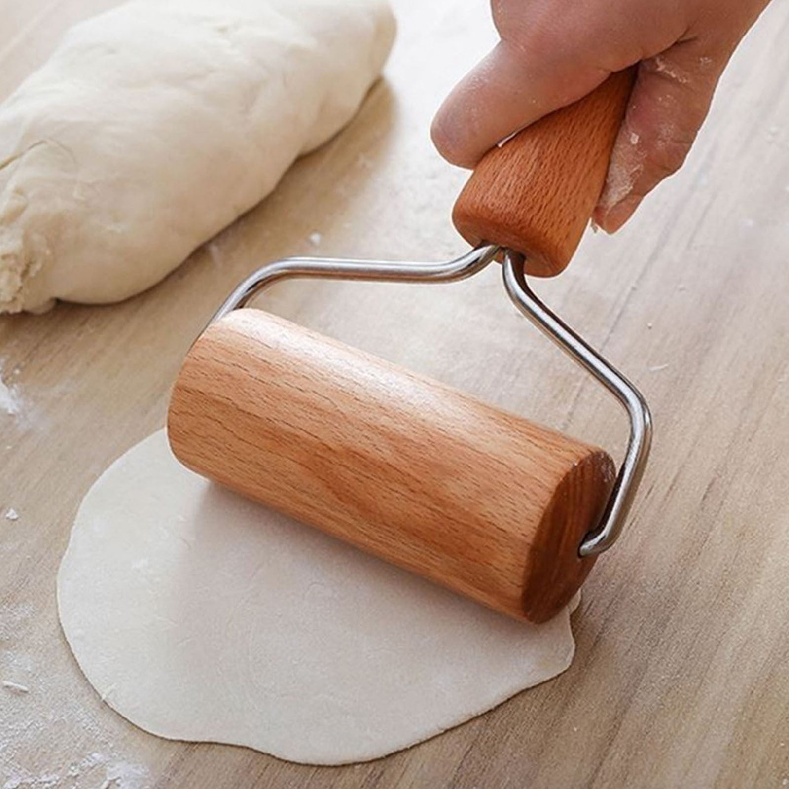 FURNIX Ergonomic Wooden Rolling Pin,Manual Dumpling Skin Roller,Consistent Thickness Dough,Hygienic Food-Safe,Gift For Cooks And Bakers,Durable Hardwood Construction
