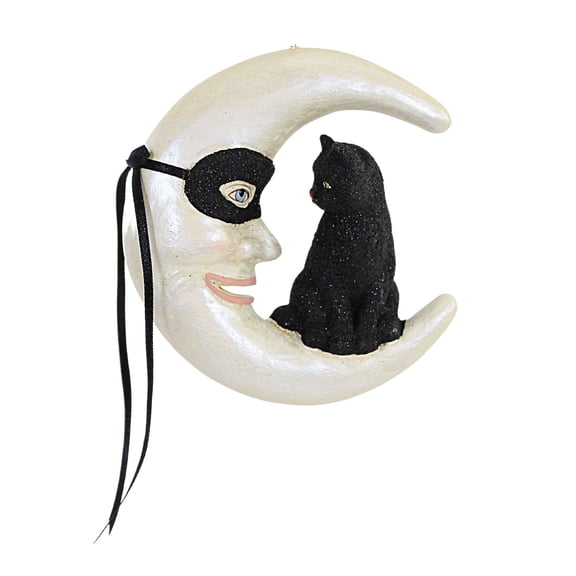 Bethany Lowe Hallows' Eve Cat On Moon Ornament