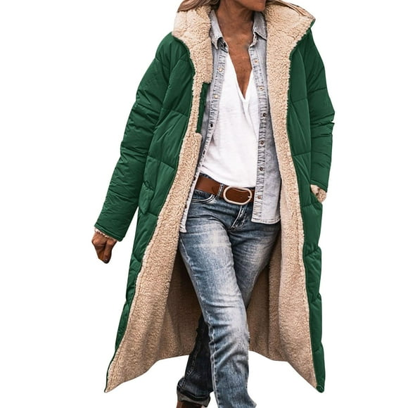 DondPO Puffer Jacket Womens Ladies Fashionable Warm Winter Coat Double Faced Long Sleeve Hooded Down Jacket Winter Jackets for Women Furry Jacket Green M Clearance！