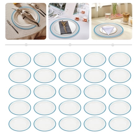 25 PCS Blue Clear Charger Plates, PS Table Dinner Charger Plates, Stackable Food Display