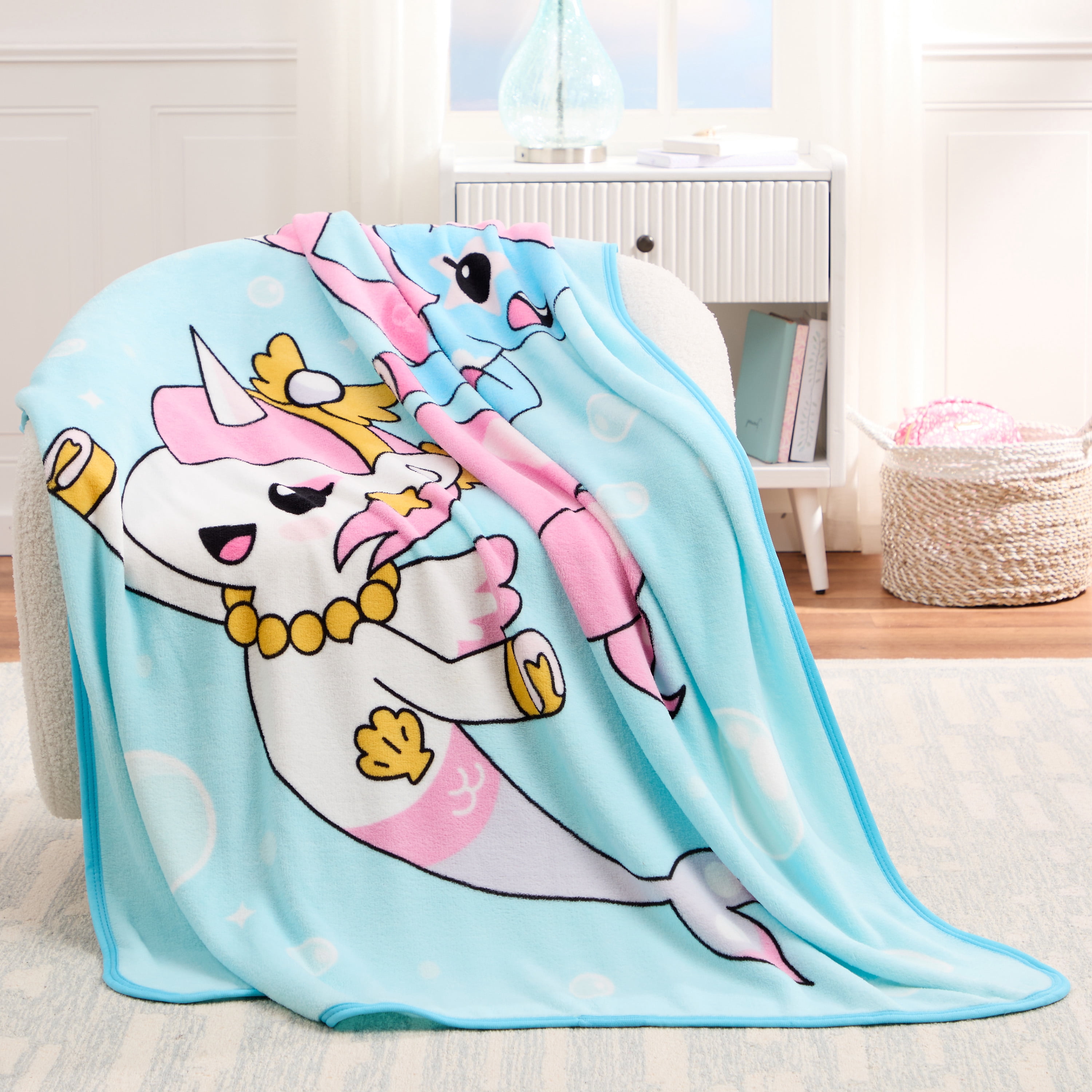 Mermicorno Starfall Kids Blue Print Fleece Throw Blanket, 46 x 60