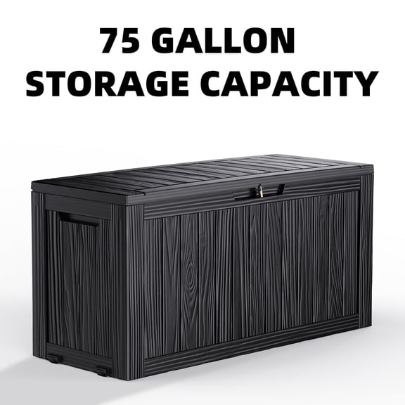 EASY UP 75gallon outdoor resin deck box, weather-resistant and lockable with wheels, suitable for storing tools, clothing, and packages; ideal for    gardens, and bedrooms (black).Father's Day Gift