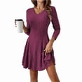 thumbnail image 1 of Vestido Corto de Punto Acanalado de Larga para Mujer, Otoño e Invierno, Cuello en V, Informal, Corte A Rojo L, 1 of 9