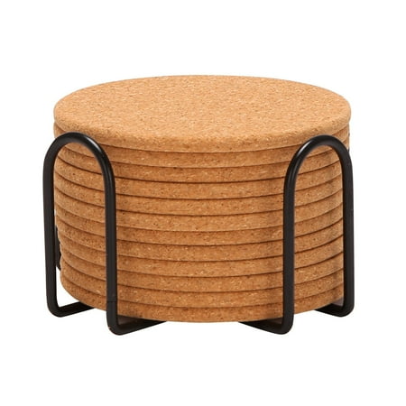 

Deoxygene Pack of 12 Absorbent Cork Coasters with Holder Heat-Resistant Cup Mat Set Reusable Round Drink Coaster Fits for Mug