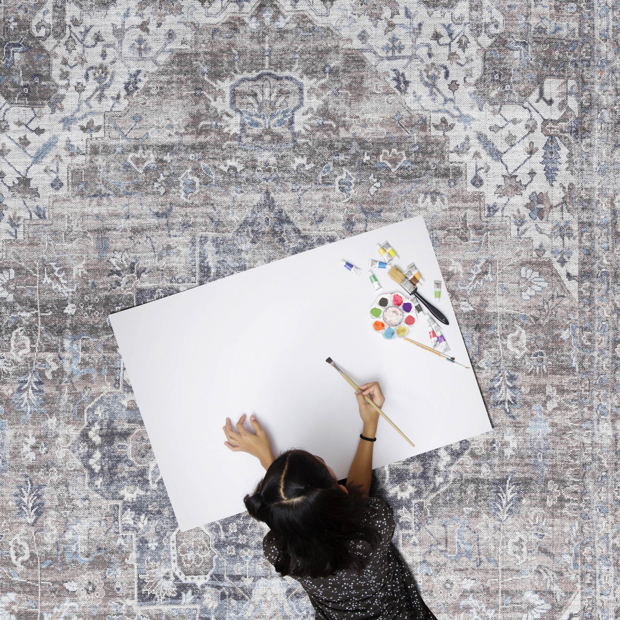Everwash™ Callaghan Esther Bohemian Medallion Machine Washable Area Rug, Grey, 3'11"x5'6"