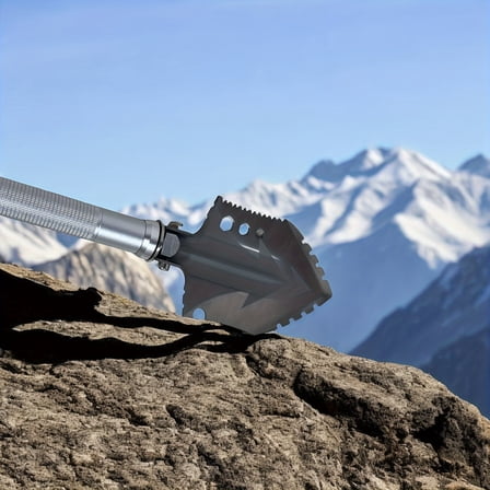 1 Piece Heavy-Duty Rescue Shovel – Multi-Purpose Camping Shovel with Window Breaker and Cutting Edge, Includes 1 Detachable Iron Pipe – Suitable for Off-Road, Gardening, and Outdoor Use (Silver Gray)