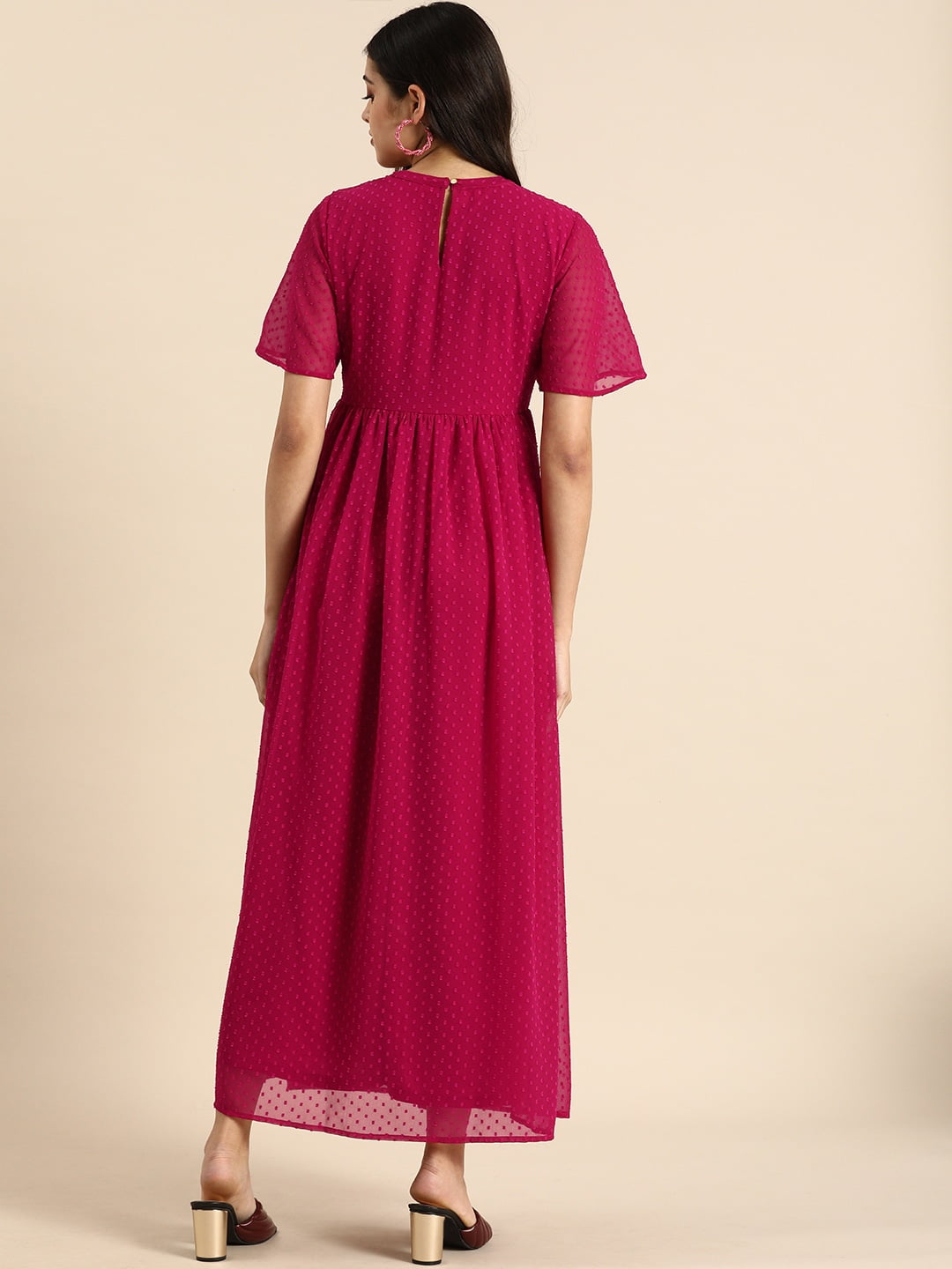 Ethnic Printed & Embroidered Anarkali Flared Midi Dress - Hot Pink – FASHOR
