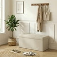 thumbnail image 4 of Gianna 30 Inch Folding Ottoman With Storage Bench, Bedside Storage Bench With Linen Top Cover and Cushion, Footrest Suitable for Bedroom, Living Room, Beige, 4 of 7
