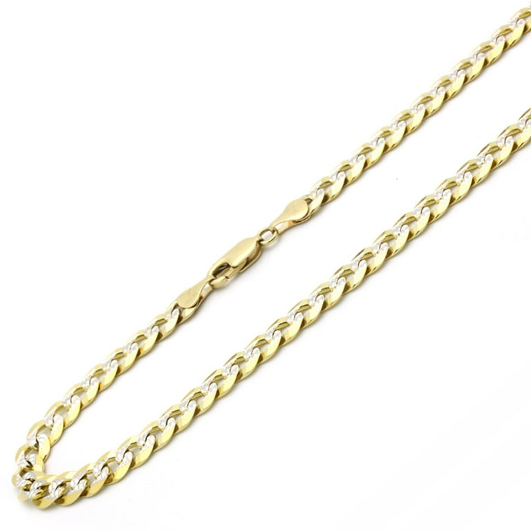 14K Yellow Gold Chain 7mm White Pave Curb Chain Necklace 22 24