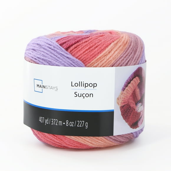 MAINSTAYS Lollipop Yarn – Pink Variegated, #4 Medium Acrylic, 227 g/372 m