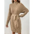 thumbnail image 3 of Cable Knit Sweater Dress, Casual High Neck Long Sleeve Dress, 3 of 5