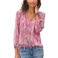 thumbnail image 1 of Powerdelux Women's Floral-printed Shirt Tee Button Mature Top V-neck Long Sleeve Blouse, 1 of 3