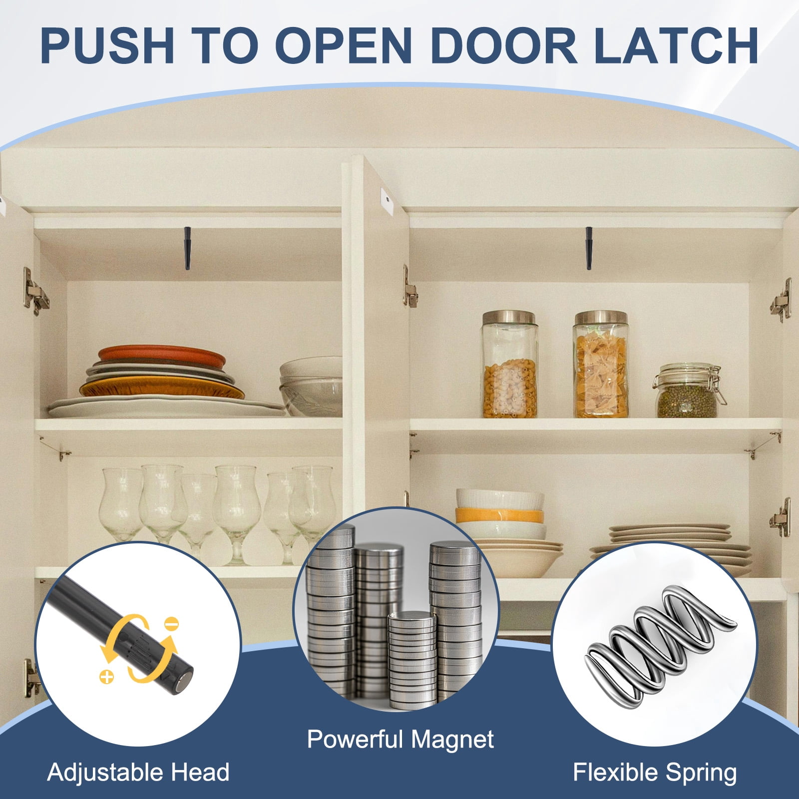 Uxcell Magnetic Push Latch, Double Push to Open Door Latch Hidden Push Touch Latch Closet Tip On Close Black 8 Pcs