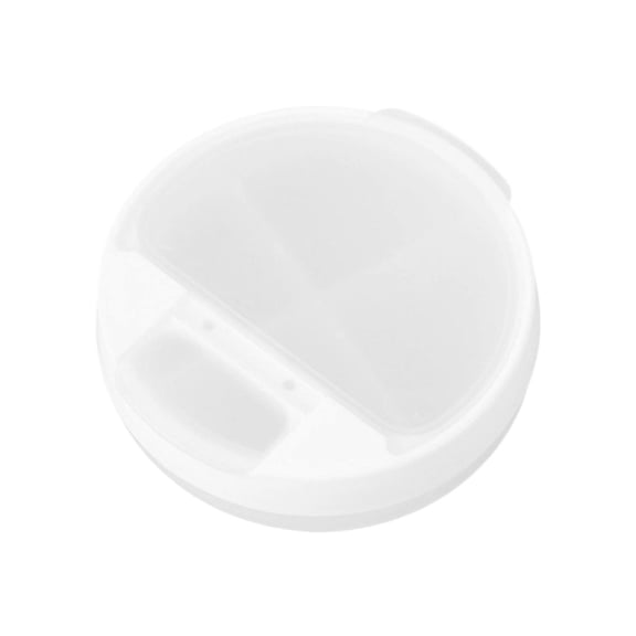Round Pill Organizer 4 Compartment White Compact Case for Travel and Daily Use
