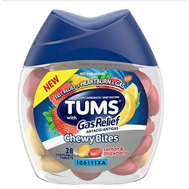 28 Count (1 Package) Tums Chewy Tablets with Gas Relief Lemon And
