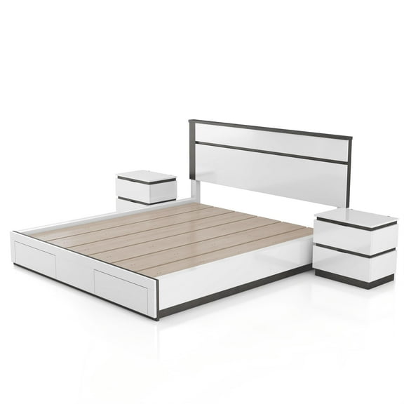 FOA Misti 3-Piece White Wood Storage Bedroom Set - Queen   2 Nightstands