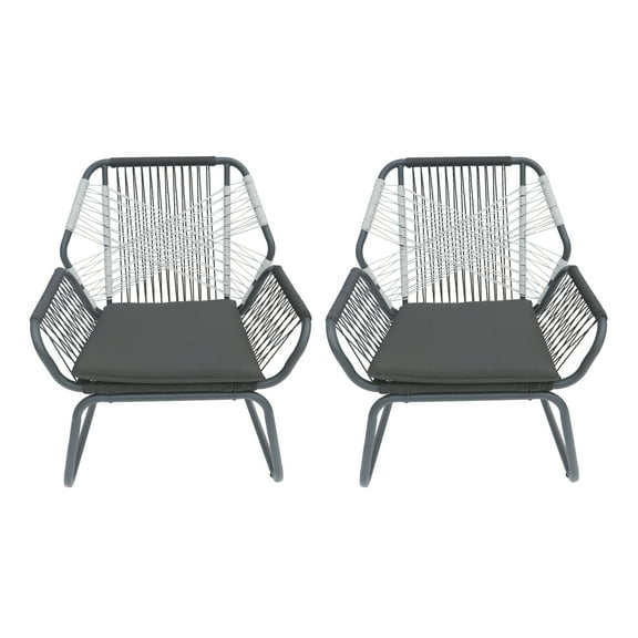 Kselythan Bistro Conversation Chairs Set Of 2, Outdoor Woven Rope Club Chairs With Steel Frame Dining Chairs With Water Resistant Cushion For Garden Backyard