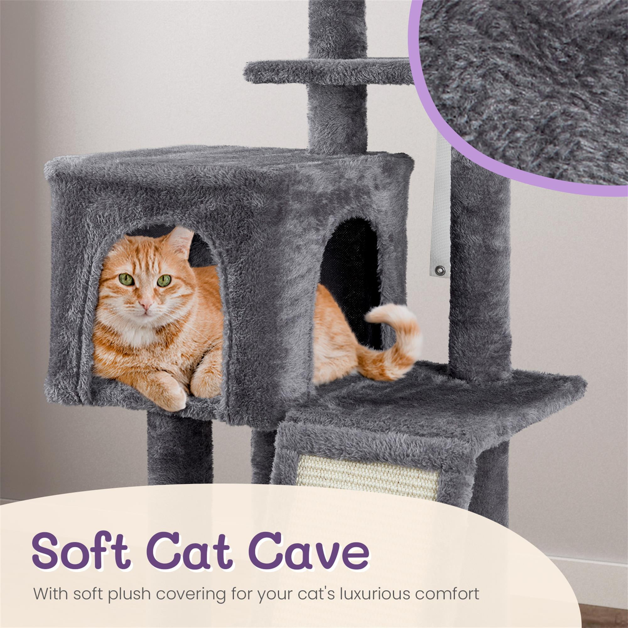 resenkos 49" Cat Tree Tower for Indoor Cats, Large Cozy Cat Condo with Padded Platform Bed, Toy Balls, Scratch Board, Gray