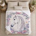 thumbnail image 5 of White horse blush floral wreath Flannel Blanket cozy watercolor equine artwork Home Decor for couch bedroom reading nook, Birthday Gift for horse lovers and moms, 5 of 9